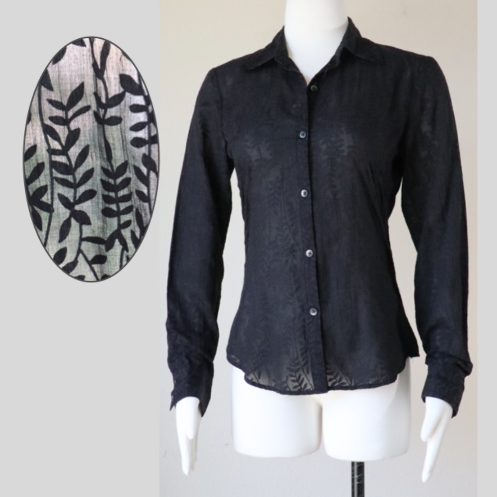 Semi-sheer lightweight button down black blouse